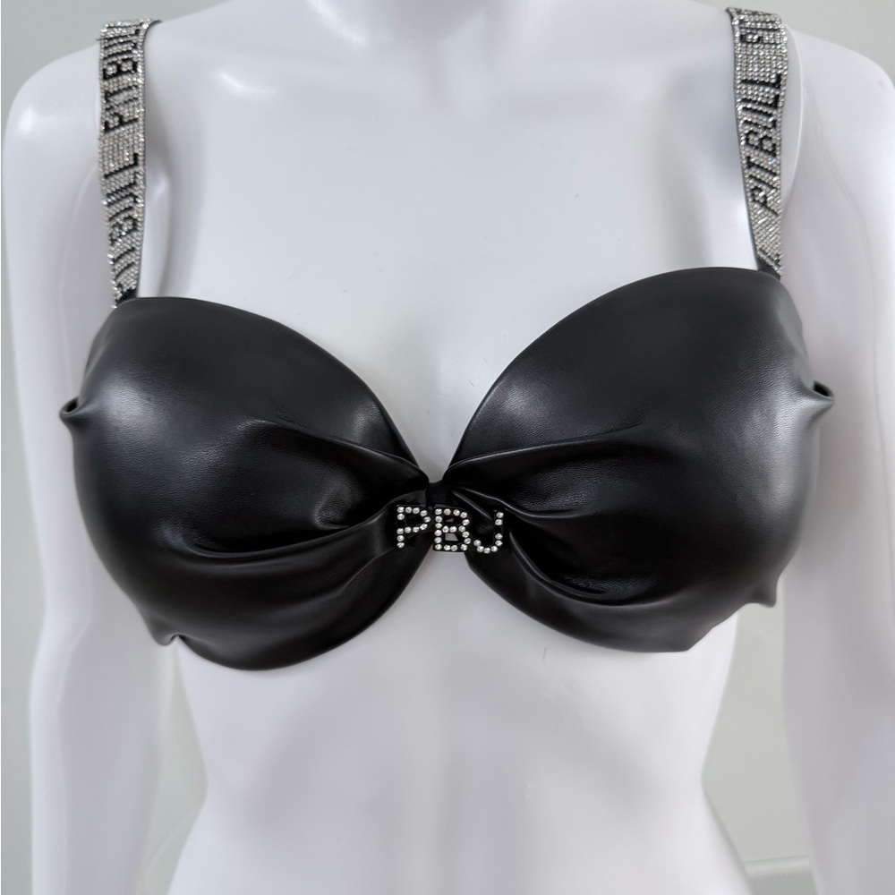 New Pitbull Y2K Streetwear Chic Black Leather Crop Top with Silver Accents S - Picture 3 of 6